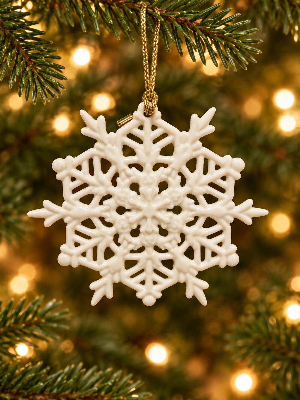 Lenox 2015 Annual Snowflake Christmas Ornament Ivory 4 Inch With Original Box